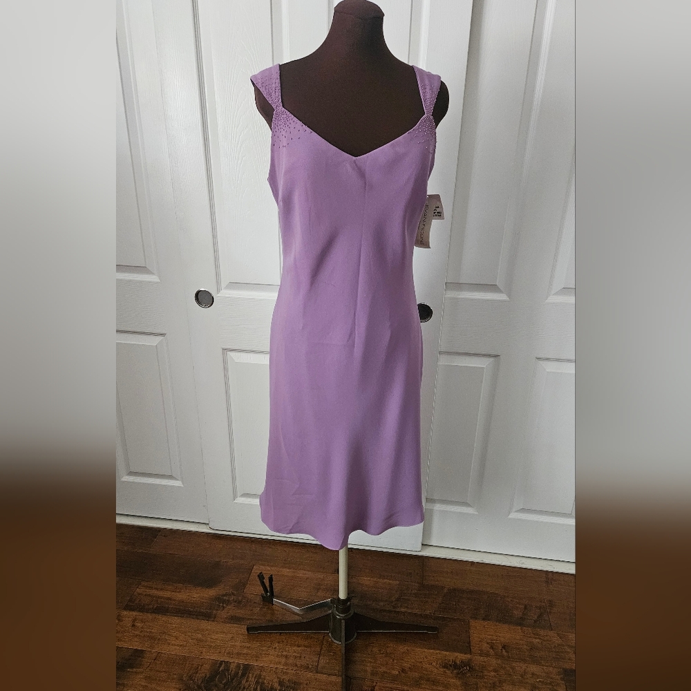 Evan-Picone Lavender Sleeveless Beaded Dress
